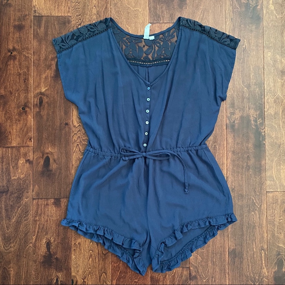 Lace Ruffle Blue Short Romper